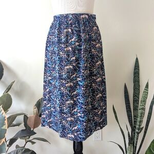 Vintage 70s Liberty Of London Medieval Creature Print Wraparound Skirt